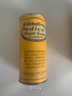 Antique Dr. Scholl's Soap Powder Tin Canister 1915 and 1939 Home Collectible Hygiene Memorabilia