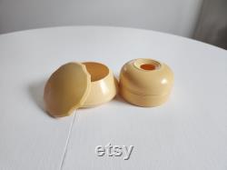 Antique Dubarry Pyralin Celluloid Light Cream Yellow Powder Jar and Hair Receiver - Vintage 1910s 1920s Style Vanity Boudoir Make Up Storage