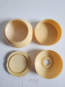 Antique Dubarry Pyralin Celluloid Light Cream Yellow Powder Jar and Hair Receiver - Vintage 1910s 1920s Style Vanity Boudoir Make Up Storage