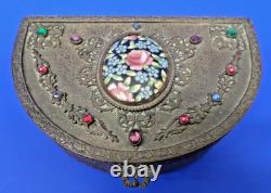 Antique E & JB Empire Art Gold Jeweled Ornate Brass Powder Trinket Vanity Box