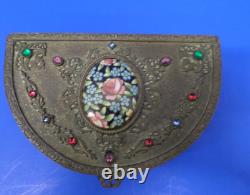 Antique E & JB Empire Art Gold Jeweled Ornate Brass Powder Trinket Vanity Box