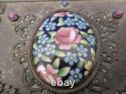 Antique E & JB Empire Art Gold Jeweled Ornate Brass Powder Trinket Vanity Box