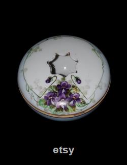 Antique E W Donath Studio Bavaria Hand painted Violets Hair Receiver