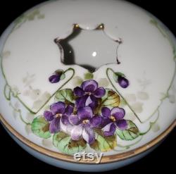 Antique E W Donath Studio Bavaria Hand painted Violets Hair Receiver