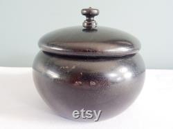 Antique Ebony Lidded Pot Victorian Edwardian Dressing Table Dresser Treen Black Wood Edwardian