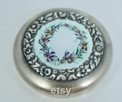 Antique Edwardian Sterling Enamel Pansy Floral Glass Powder Jar Vintage Art Nouveau