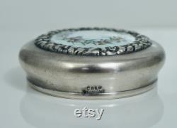 Antique Edwardian Sterling Enamel Pansy Floral Glass Powder Jar Vintage Art Nouveau