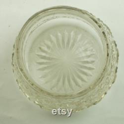 Antique Edwardian Sterling Silver Lidded Cut Crystal Dresser Powder Jar Circa 1908 by William James Myatt and Co, Daisy and Button Motif