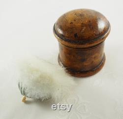 Antique Edwardian Treen Wooden Powder Box and Original Powder Puff, Swans down Puff with Bone Handle, Powder Box and Puff, England 1900-1910