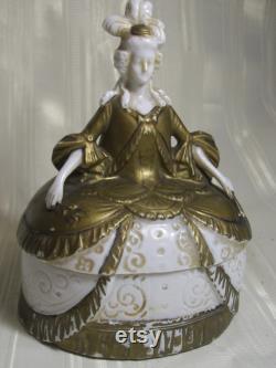 Antique Elegant Figural Royal Court Lady PORCELAIN POWDER Trinket BOX