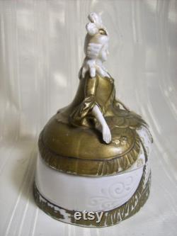 Antique Elegant Figural Royal Court Lady PORCELAIN POWDER Trinket BOX