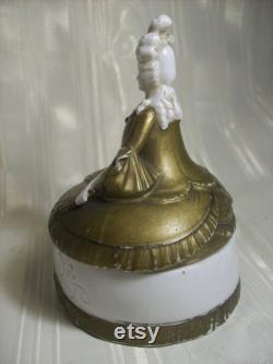 Antique Elegant Figural Royal Court Lady PORCELAIN POWDER Trinket BOX