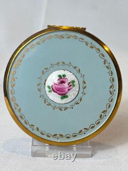 Antique Elgin American Compact Guilloché & Enamel Flower Mirrored Powder Box