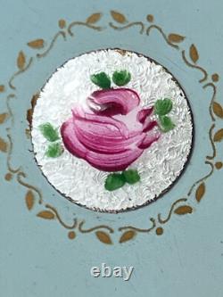 Antique Elgin American Compact Guilloché & Enamel Flower Mirrored Powder Box