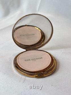 Antique Elgin American Compact Guilloché & Enamel Flower Mirrored Powder Box