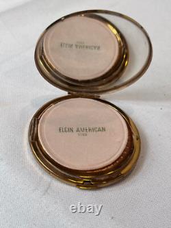 Antique Elgin American Compact Guilloché & Enamel Flower Mirrored Powder Box