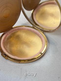 Antique Elgin American Compact Guilloché & Enamel Flower Mirrored Powder Box