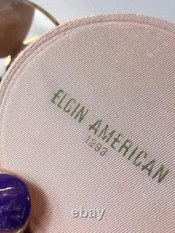 Antique Elgin American Compact Guilloché & Enamel Flower Mirrored Powder Box