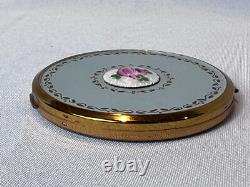 Antique Elgin American Compact Guilloché & Enamel Flower Mirrored Powder Box