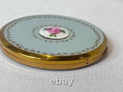 Antique Elgin American Compact Guilloché & Enamel Flower Mirrored Powder Box