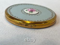 Antique Elgin American Compact Guilloché & Enamel Flower Mirrored Powder Box