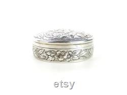 Antique Engraved Sterling Silver Box, Floral Repousse Powder or Trinket Holder by Howard and Co NY 1800s Victorian Vanity