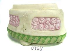 Antique Excavated Trinket Box Base, German Porcelain Powder Box, Floral Porcelain, Altered Art, Hertwig Germany circa 1920, art supply 2.55