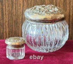 Antique F&B 925 Sterling & Glass Trinket Box Jar & Large Sterling/Fine Powder