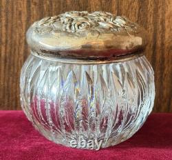 Antique F&B 925 Sterling & Glass Trinket Box Jar & Large Sterling/Fine Powder