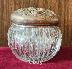Antique F&B 925 Sterling & Glass Trinket Box Jar & Large Sterling/Fine Powder