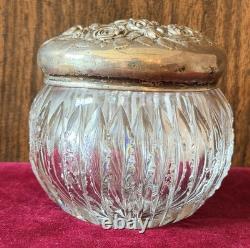 Antique F&B 925 Sterling & Glass Trinket Box Jar & Large Sterling/Fine Powder