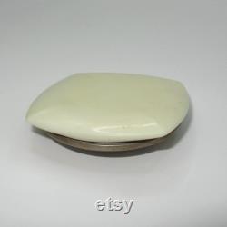 Antique Face Powder Box Vanity Accessory with Mirror Metal Floral Mandala Decorated Lid 1960s