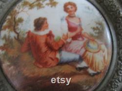 Antique Footed Powder Music Box Aluminum Metal Trinket Vanity Victorian Top Works.