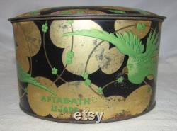 Antique French Aftabath Body Powder Tin, Le Jade Green Parrots, Roger et Gallet, Paris
