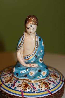 Antique French Asian-Style Buddha Swami Vanity Powder Box Jar