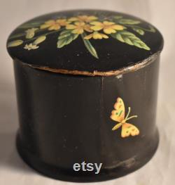 Antique French Chinoiserie Powder Box and Swan Down Powder Puff