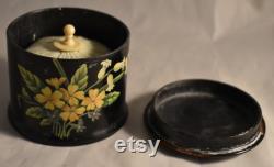 Antique French Chinoiserie Powder Box and Swan Down Powder Puff