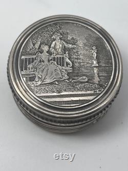 Antique French Compact Sterling Silver With Powder Puff Mirror