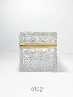 Antique French Cut Crystal Box with Gilt Bronze Mounts, Baccarat-Style 6 5 8