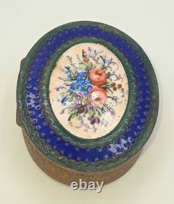 Antique French Enameled Powder Box With Mirror