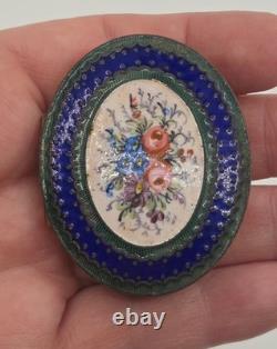 Antique French Enameled Powder Box With Mirror