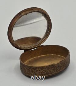 Antique French Enameled Powder Box With Mirror