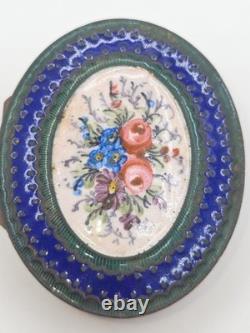 Antique French Enameled Powder Box With Mirror