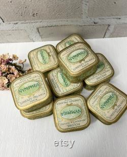 Antique French Face Powder Box (1) Cardboard Brocante Box, Nymphea Paris, Collectible Green and Gold