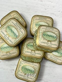 Antique French Face Powder Box (1) Cardboard Brocante Box- Nymphea Paris- Collectible Green and Gold