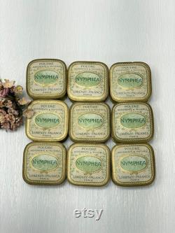 Antique French Face Powder Box (1) Cardboard Brocante Box, Nymphea Paris, Collectible Green and Gold