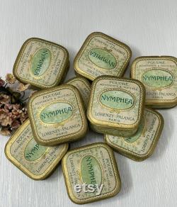 Antique French Face Powder Box (1) Cardboard Brocante Box, Nymphea Paris, Collectible Green and Gold