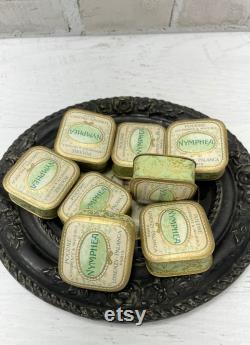 Antique French Face Powder Box (1) Cardboard Brocante Box, Nymphea Paris, Collectible Green and Gold