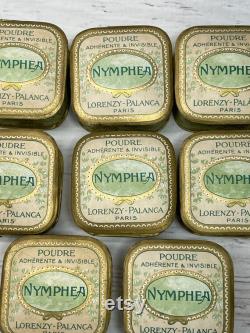 Antique French Face Powder Box (1) Cardboard Brocante Box- Nymphea Paris- Collectible Green and Gold