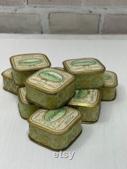 Antique French Face Powder Box (1) Cardboard Brocante Box, Nymphea Paris, Collectible Green and Gold